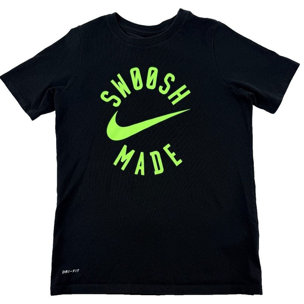 Nike Dri Fit T Shirt Youth M Black Swoosh Made Graphic Athletic Tee